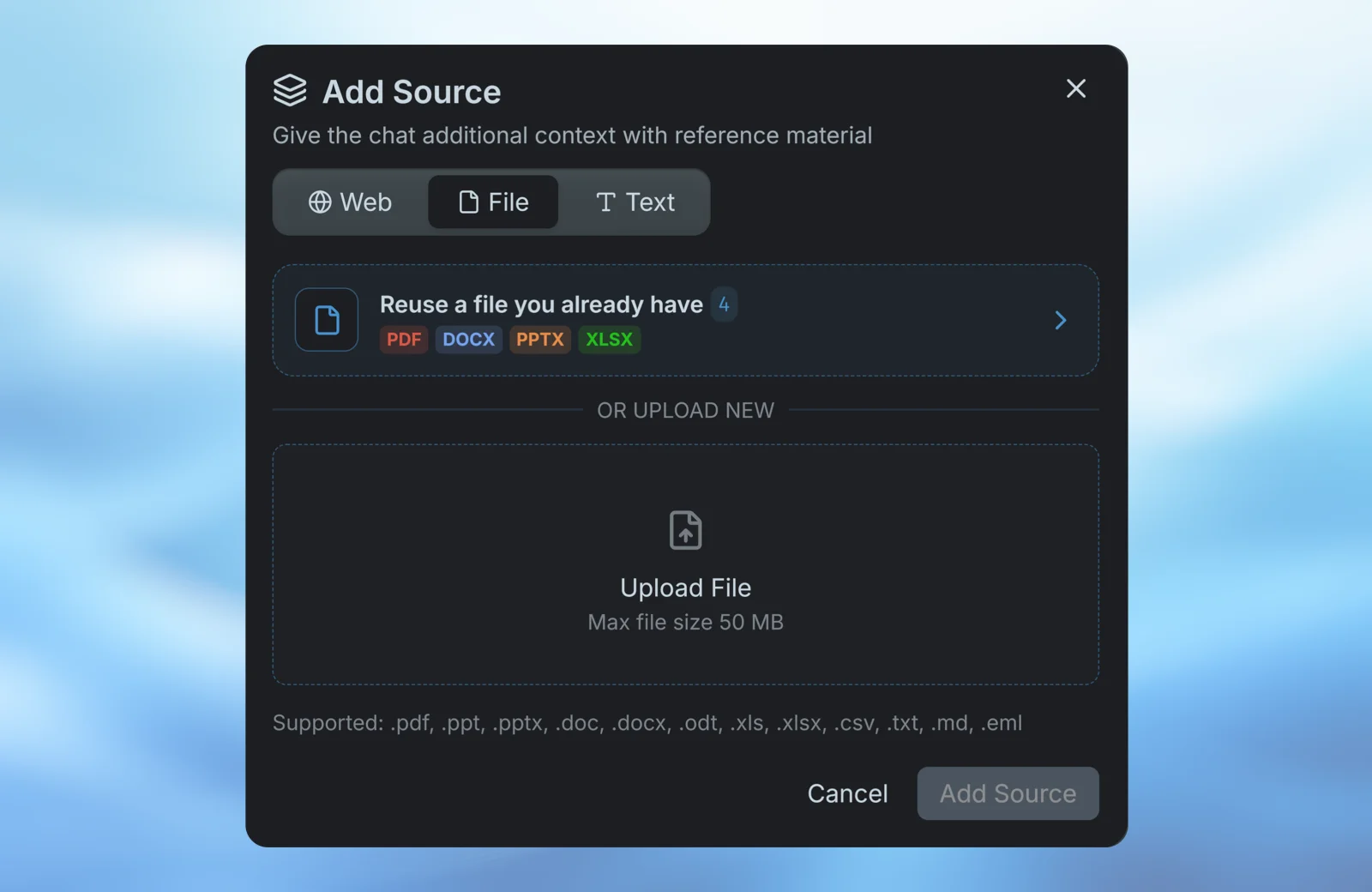 Adding a file source to a chat