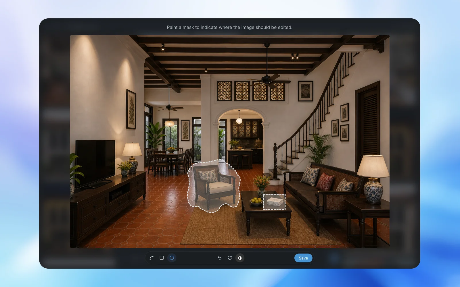 Screenshot of inpainting in the image generation workspace