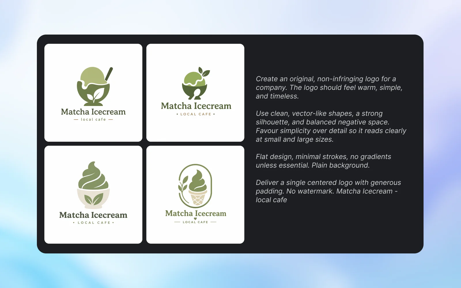 Screenshot of multiple outputs in the image generation workspace