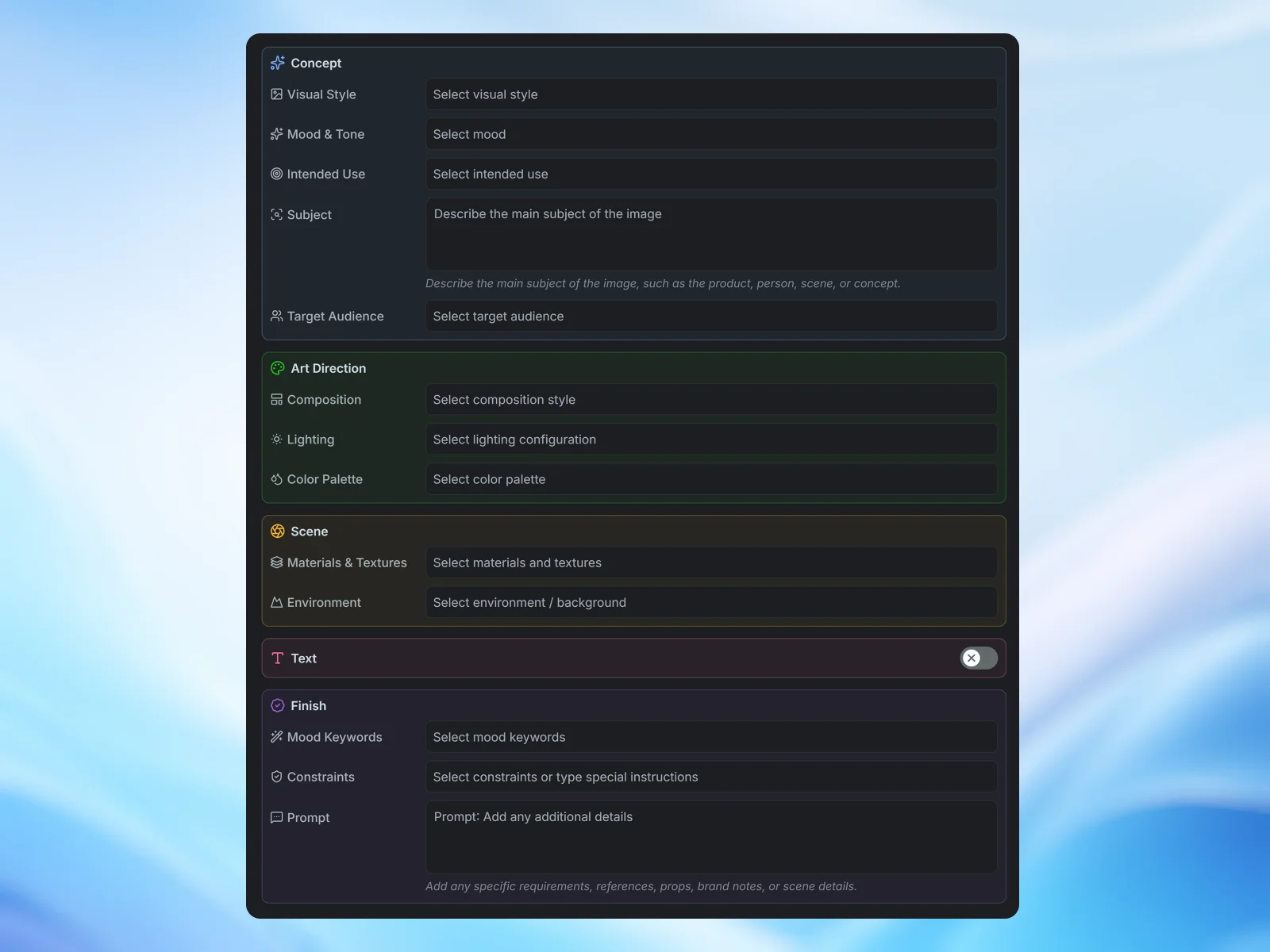 Style builder interface